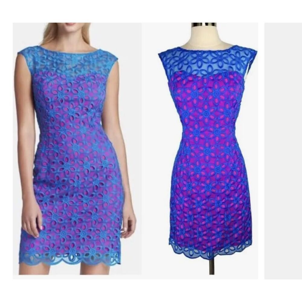 Blue And Purple Floral Lace Sheath Dress
